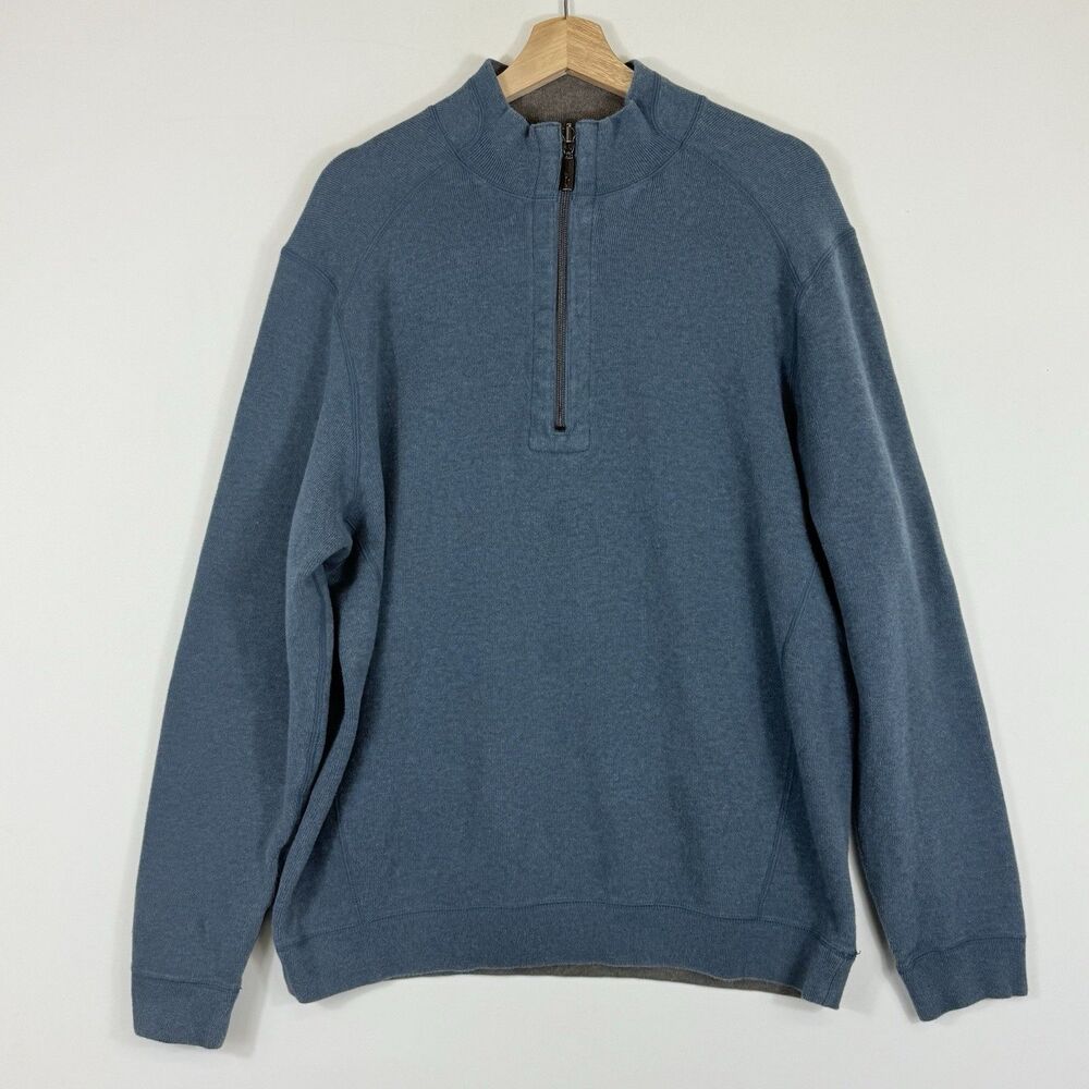 Tommy Bahama Quarter Zip Sweatre Mens Small Blue Grey Reversible Preppy Nautical